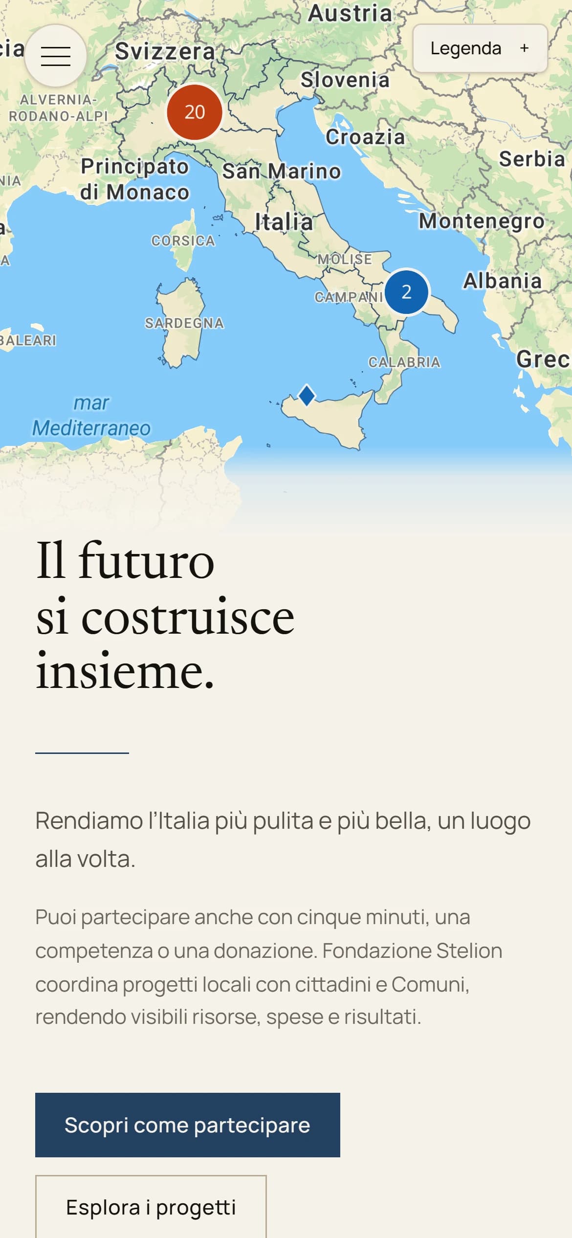 Fondazione Stelion: il sito su telefono
